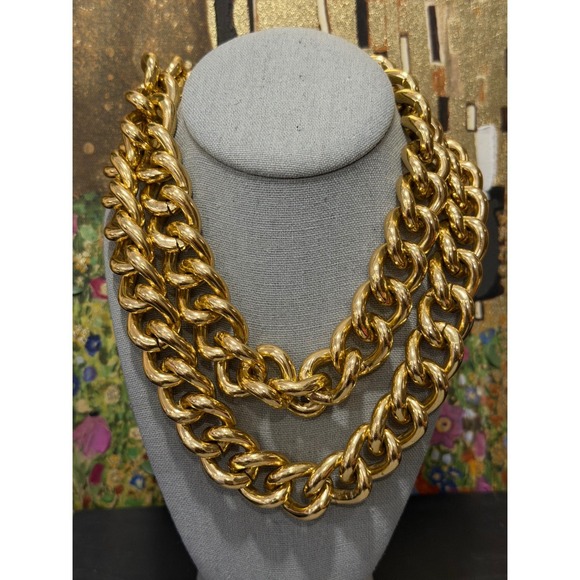 Chunky Curb Chain Necklace Women Gold Tone Bold Statement Link Heavy 36" - Picture 11 of 14